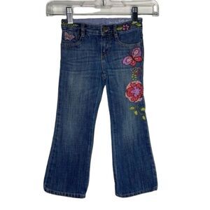 Gap Blue‎ Denim Floral Embroidered Boot Cut Jeans 4 Girls